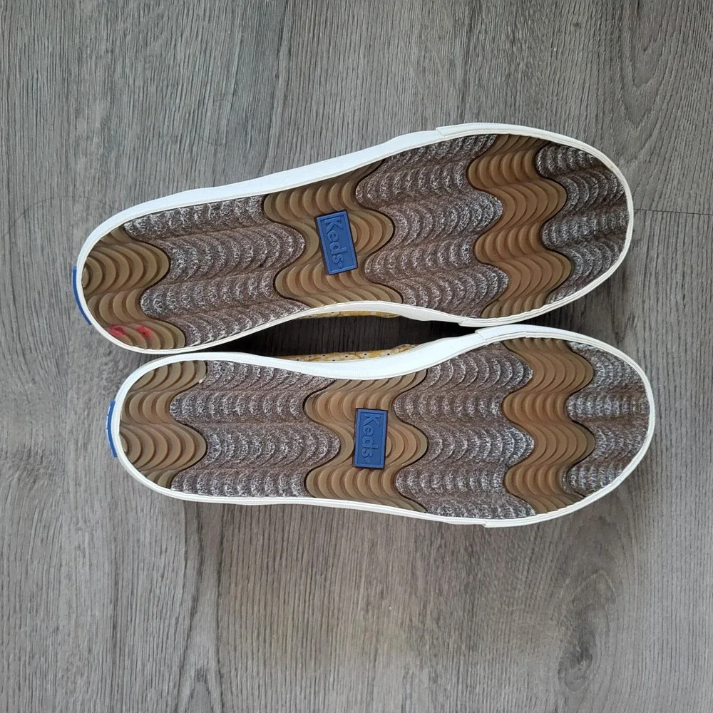 Keds Double Decker Yellow Floral Canvas Slip On Sneakers Softerra Womens 8.5